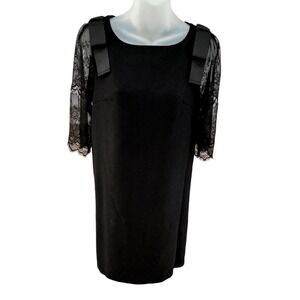 TOCCO CLOSET Black‎ Lace Sleeve Bow Detail Sheath Dress Elegant NO SIZE TAG M